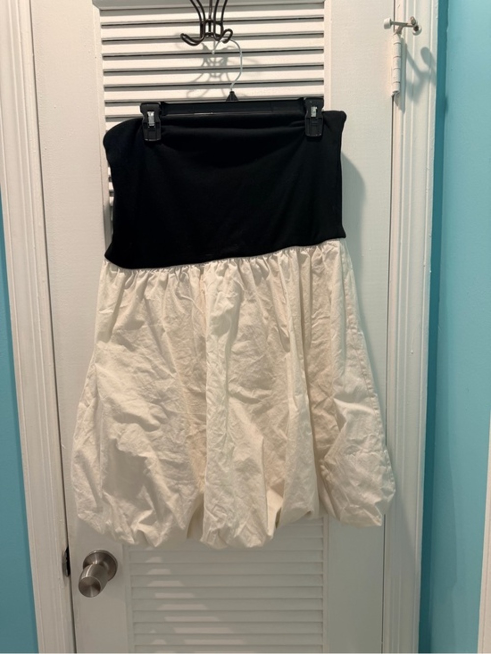Black and Cream Bubble Hem Strapless Dress